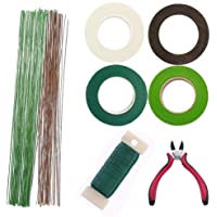 Woohome 8 Pz Herramienta Florales 1-2 Cinta Floral Verde y Marrón Stem Tape- Alambre Floral de Calibre 22- Alambre…